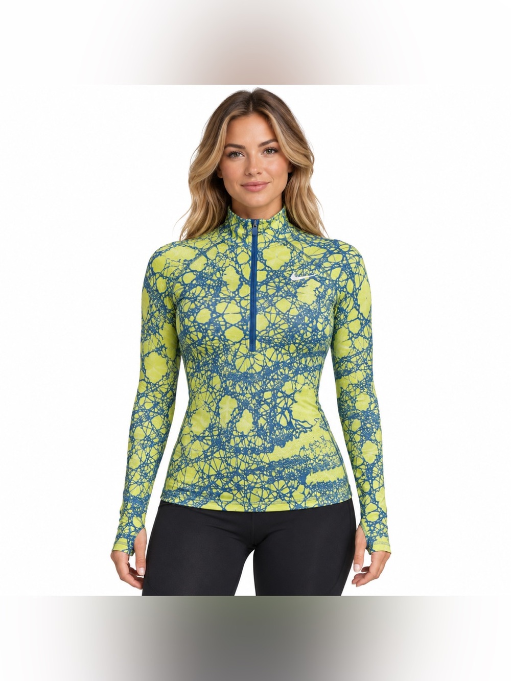 Nike Pro Women's Abstract Print Half Zip Running Top Thumbholes Large
